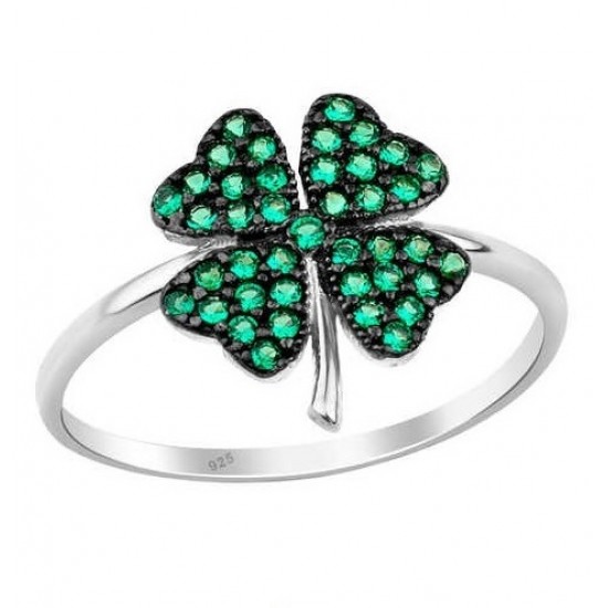 Yonca Yaprağı Gümüş Beyaz Yüzük GMS1933