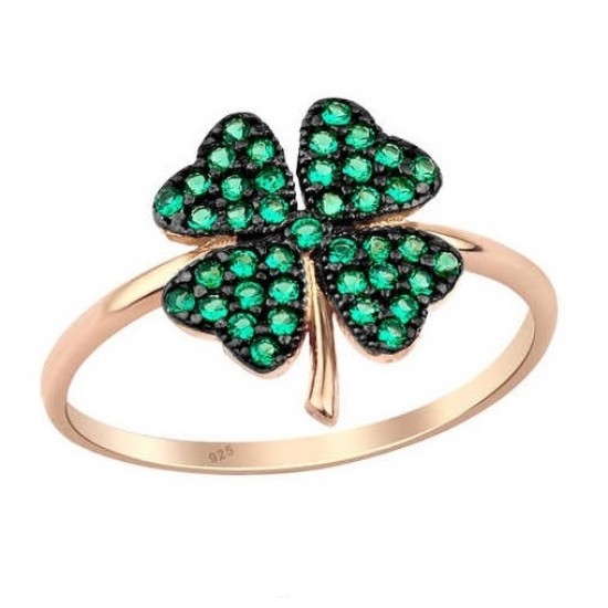 Yonca Yaprağı Gümüş Rose Yüzük GMS1934