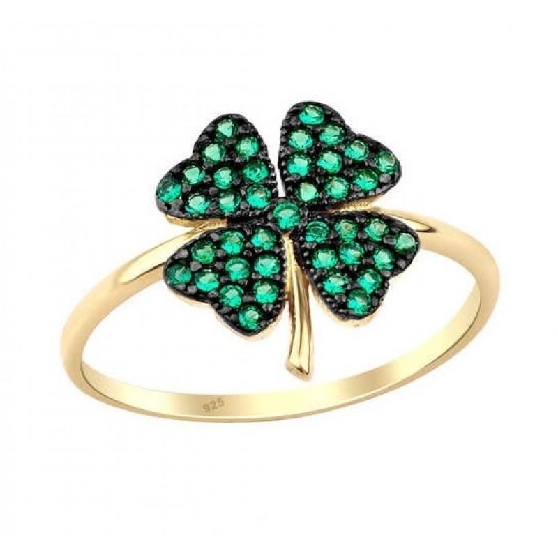 Yonca Yaprağı Gümüş Sarı Yüzük GMS1935