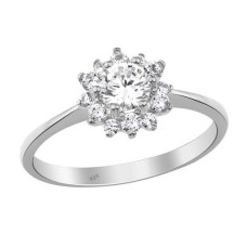 Gül Motif Gümüş Beyaz Yüzük GMS1936