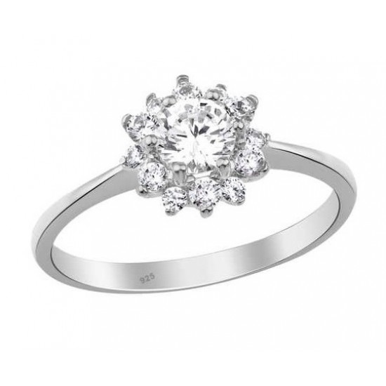 Gül Motif Gümüş Beyaz Yüzük GMS1936