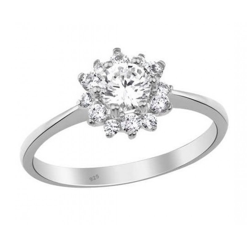 Gül Motif Gümüş Beyaz Yüzük GMS1936