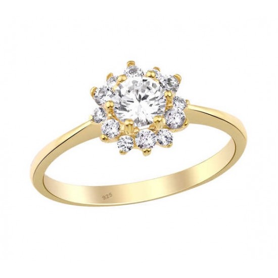 Gül Motif Gümüş Sarı Yüzük GMS1938