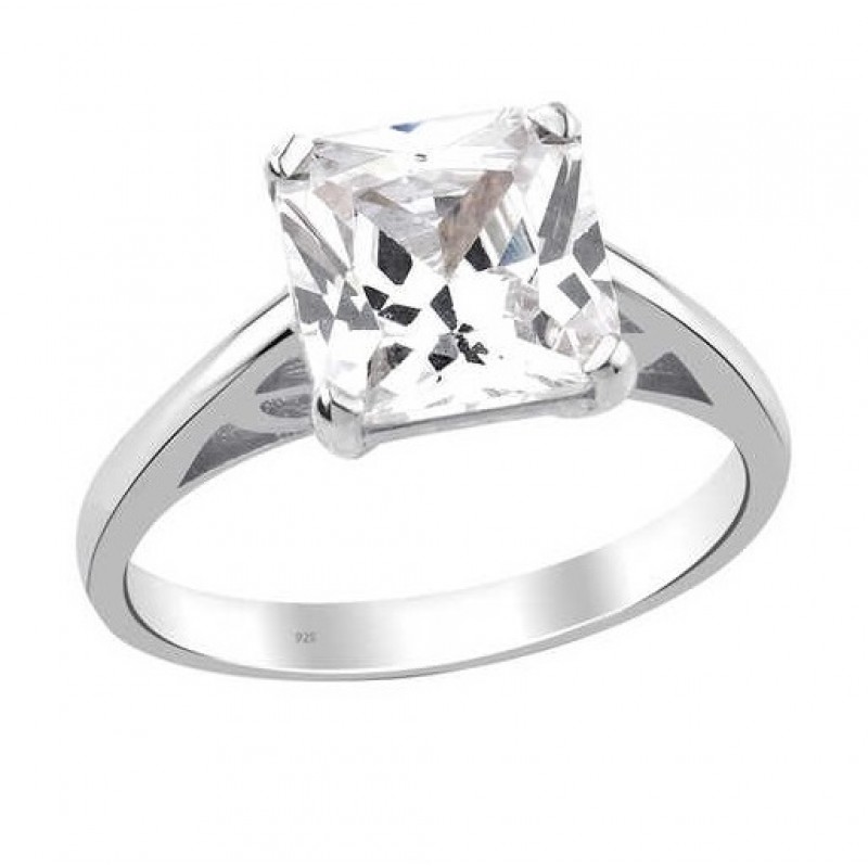 Prenses Kesim Tektaş Gümüş Beyaz Yüzük GMS1972