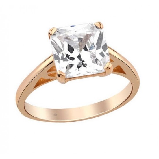 Prenses Kesim Tektaş Gümüş Rose Yüzük GMS1973