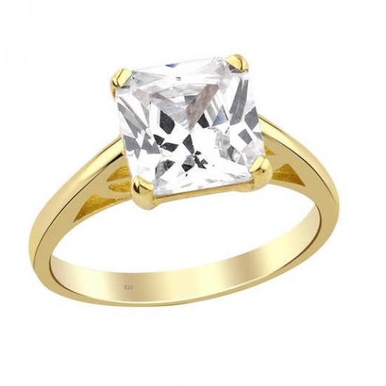 Prenses Kesim Tektaş Gümüş Sarı Yüzük GMS1974