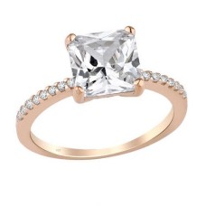 Zemin Taşlı Prenses Kesim Tek Taş Gümüş Rose Yüzük GMS1976