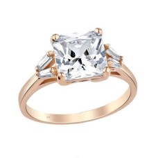 Trapez Zemin Prenses Kesim Tek Taş Gümüş Rose Yüzük GMS1979