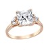 Trapez Zemin Prenses Kesim Tek Taş Gümüş Rose Yüzük GMS1979