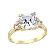 Trapez Zemin Prenses Kesim Tek Taş Gümüş Sarı Yüzük GMS1980