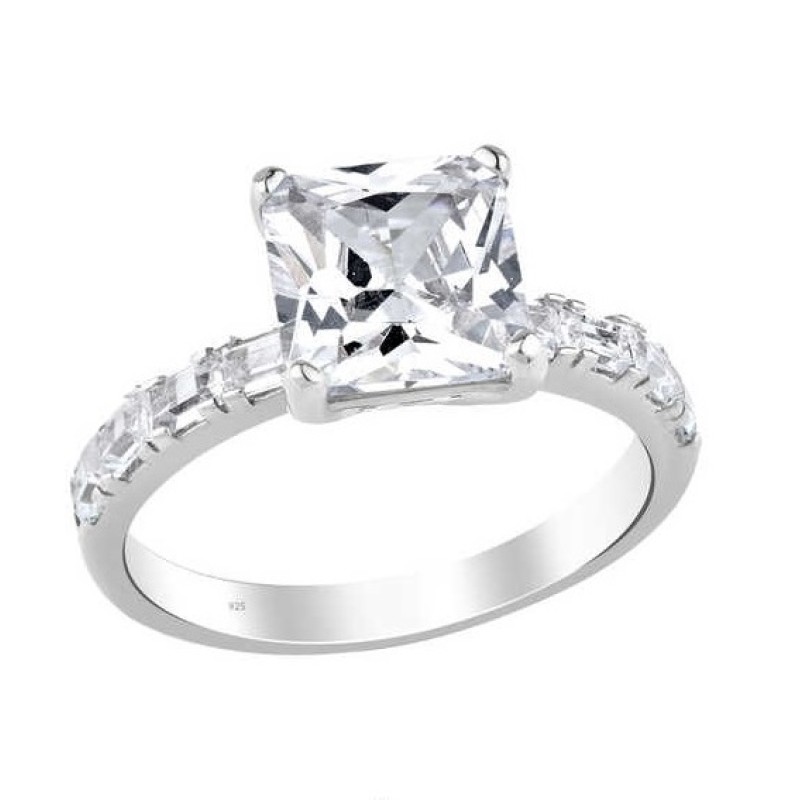 Zemin Taşlı Prenses Kesim Tek Taş Gümüş Beyaz Yüzük GMS1981 Zemin Taşlı Prenses Kesim Tek Taş Gümüş Beyaz Yüzük GMS1981