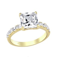 Zemin Taşlı Prenses Kesim Tek Taş Gümüş Sarı Yüzük GMS1983