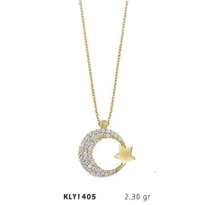 14 Ayar Altın Taşlı Ay Yıldız Kolye KLY1405