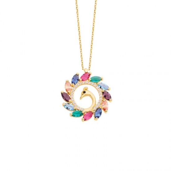 Tavus Kuşu Gümüş Kolye  GMS913