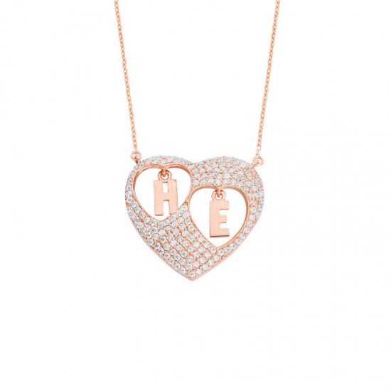 Sen ve Ben Kalpli Harfli Gümüş Kolye  GMS885