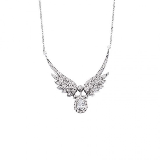 Melek Kanadı Damla Taşlı Gümüş Kolye  GMS923
