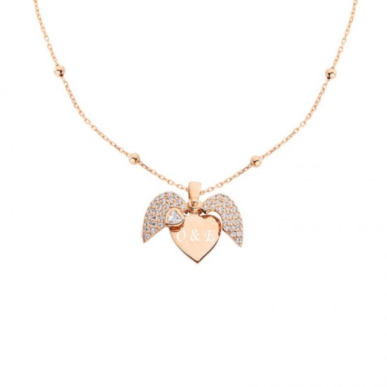 Kalp Motifli Harfli Gümüş Kolye GMS896