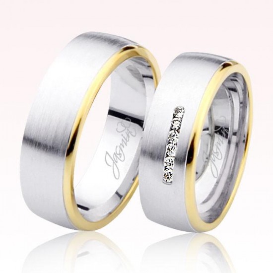 Beyaz Sarı Taşlı Altın Alyans 1504-2