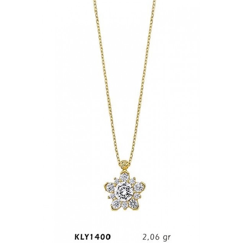14 Ayar Altın Taşlı Çiçek Kolye KLY1400