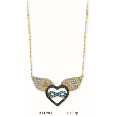 14 Ayar Altın Kanatlı Kalp Kolye KLY943