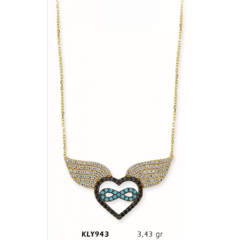 14 Ayar Altın Kanatlı Kalp Kolye KLY943 14 Ayar Altın Kanatlı Kalp Kolye KLY943