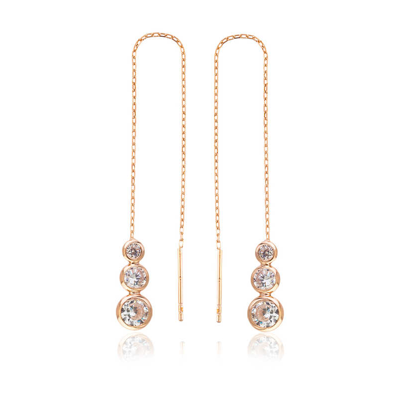 Gümüş Beyaz Taşlı Zincirli Küpe Gümüş Beyaz Taşlı Zincirli Küpe