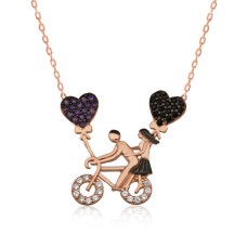 Gümüş Bisikletli Aşıklar Bayan Kolye