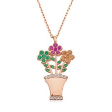 Gümüş Çiçek Buketi Bayan Kolye