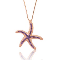Gümüş Mor Deniz Yıldızı Bayan Kolye