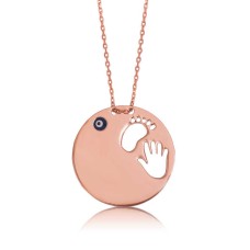 Gümüş El Ayak İzi Anne Bayan Kolye