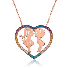 Gümüş İki Aşık Kalpli Bayan Kolye