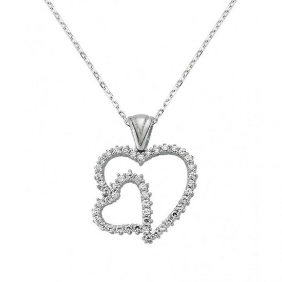 Gümüş Kalpli Bayan Kolye