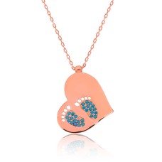 Gümüş Kalpli Ayak İzi Bayan Kolye