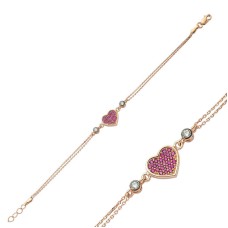Gümüş Pembe Kalpli Bayan Bileklik
