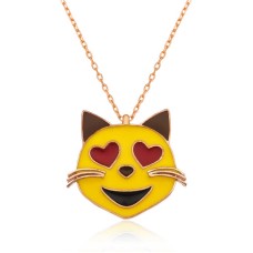 Gümüş Kalp Gözlü Kedi Emoji Bayan Kolye