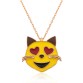 Gümüş Kalp Gözlü Kedi Emoji Bayan Kolye