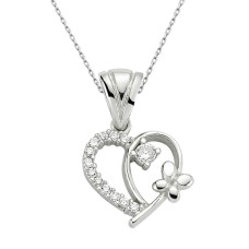 Gümüş Kalpli Bayan Kolye