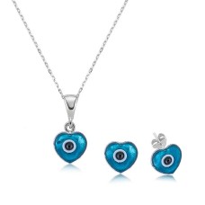Gümüş Kalpli Nazar Bayan Set