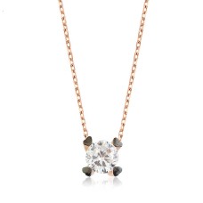 Gümüş Kalpli Tek Taş Bayan Kolye