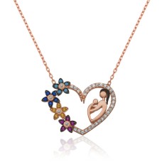 Gümüş Kalpli Anne Çocuk Bayan Kolye