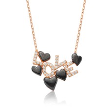 Gümüş Love Yazılı Kalpli Bayan Kolye