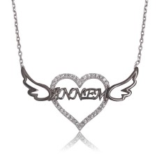 Gümüş Annem Yazılı Kalp Bayan Kolye