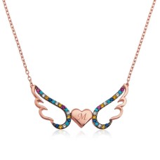 Gümüş Kanatlı Kalp Kolye