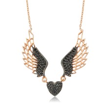 Gümüş Kanatlı Kalp Bayan Kolye