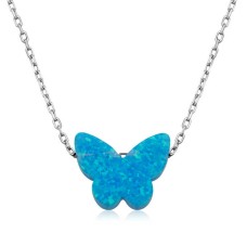 Gümüş Mavi Opal Taş Kelebek Bayan Kolye