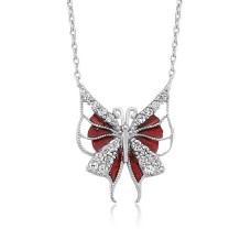 Gümüş Kırmızı Kelebek Bayan Kolye