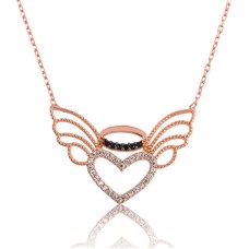 Gümüş Kalpli Melek Kanadı Bayan Kolye