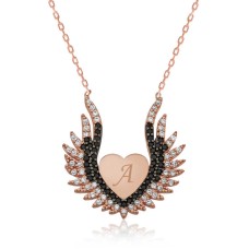 Gümüş Kalpli Melek Kanadı Bayan Kolye