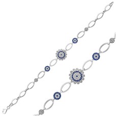 Gümüş Nazarlı Çiçek Bayan Bileklik