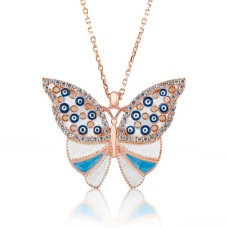 Gümüş Nazarlı Kelebek Bayan Kolye